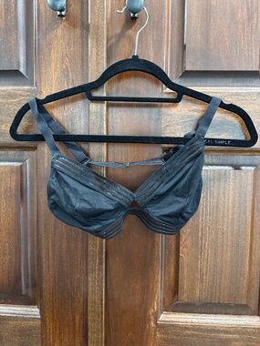 Black bralette with mesh stripes